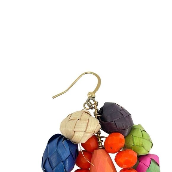 Handmade Colorful Mexican Beaded Tassel Drop Lighweight Statement Earrings - Picture 6 of 7